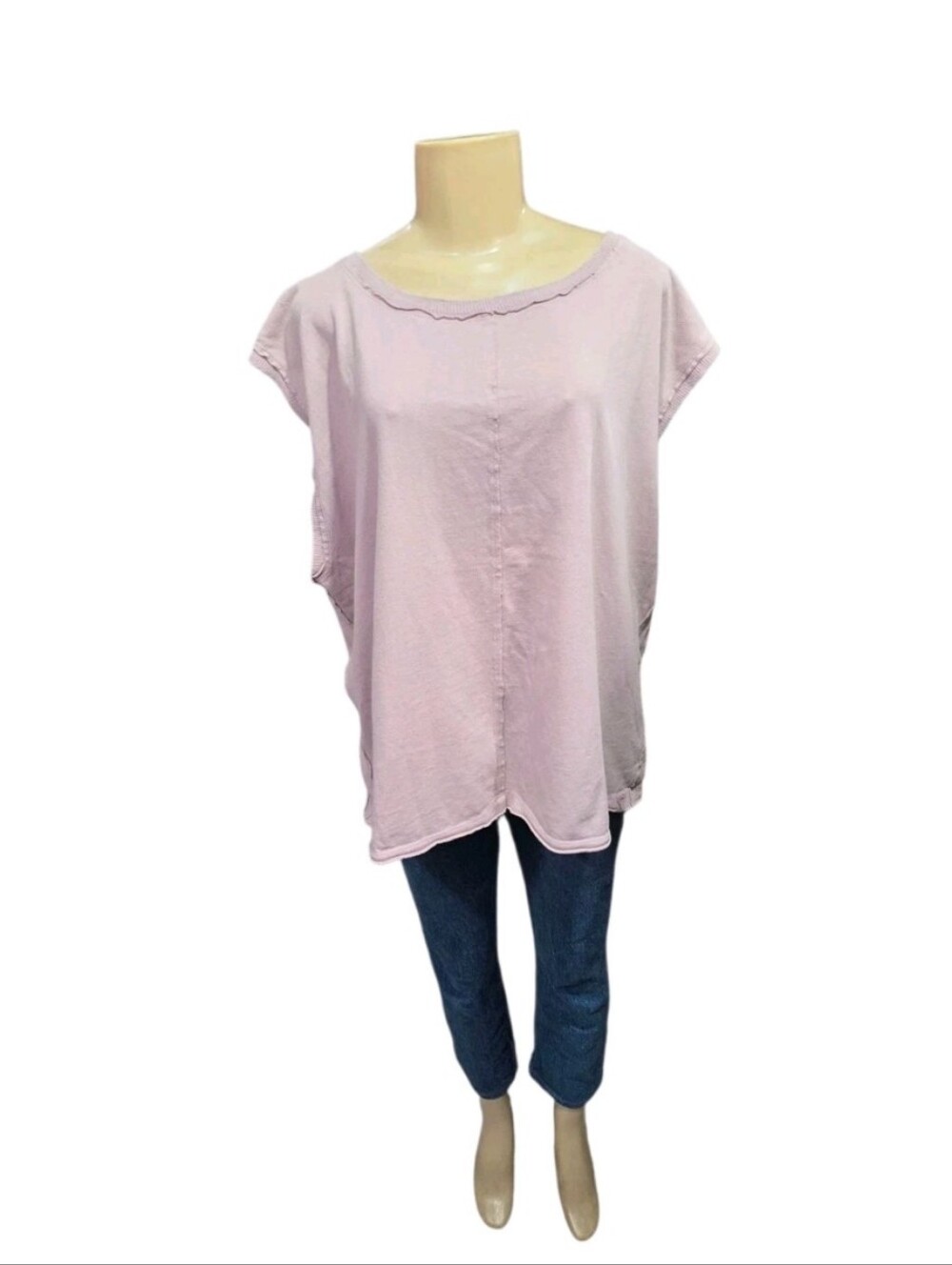We The Free People Pink Cotton Raw Edge Slouchy Boxy Muscle Tee Shirt Large L